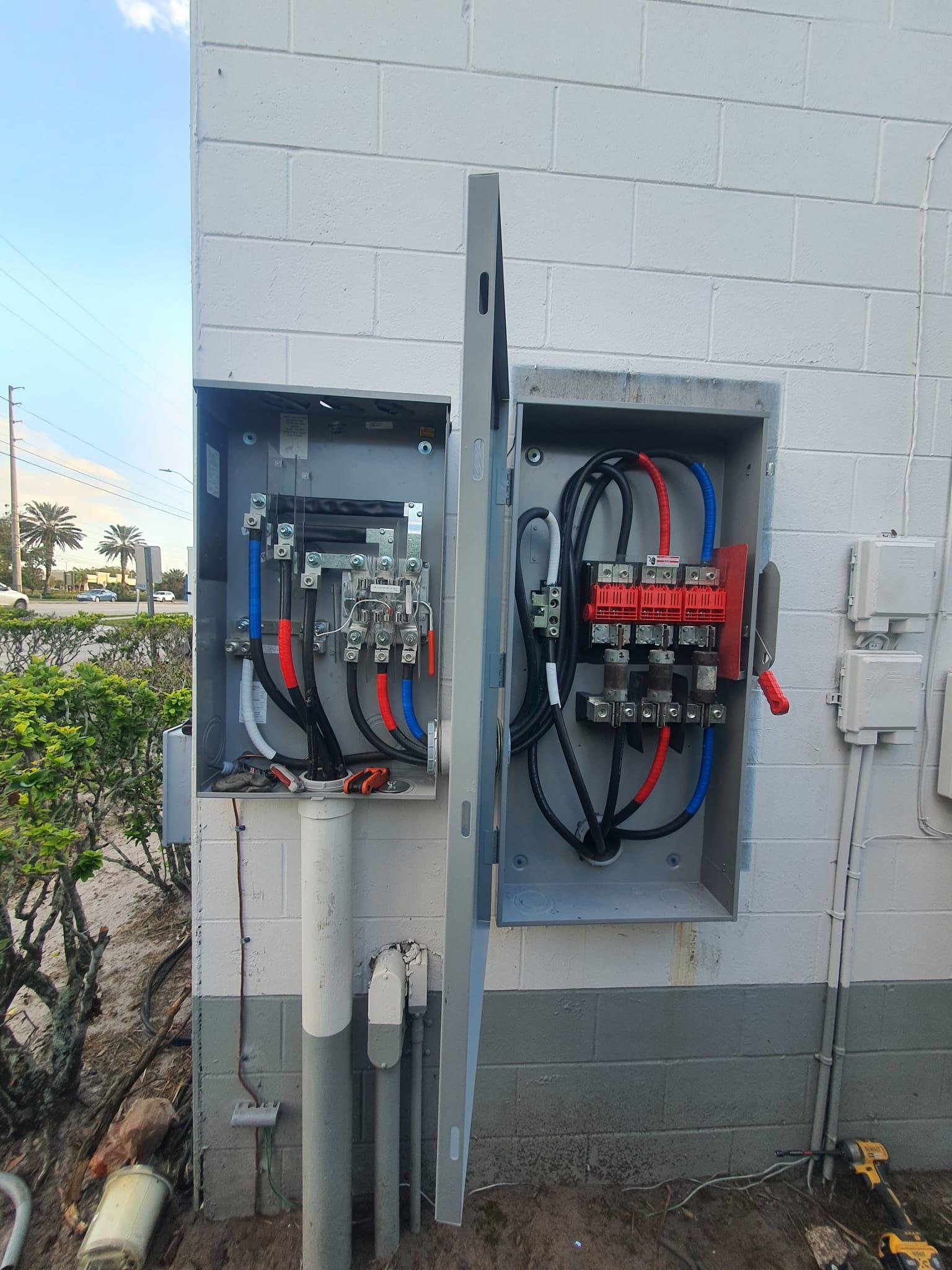 Completed exterior electrical service equipment on a home